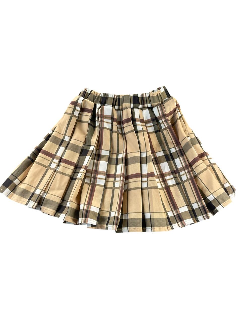 Shein Girls Tan Tartan Plaid Pleated Mini Skirt Youth Size 8Y